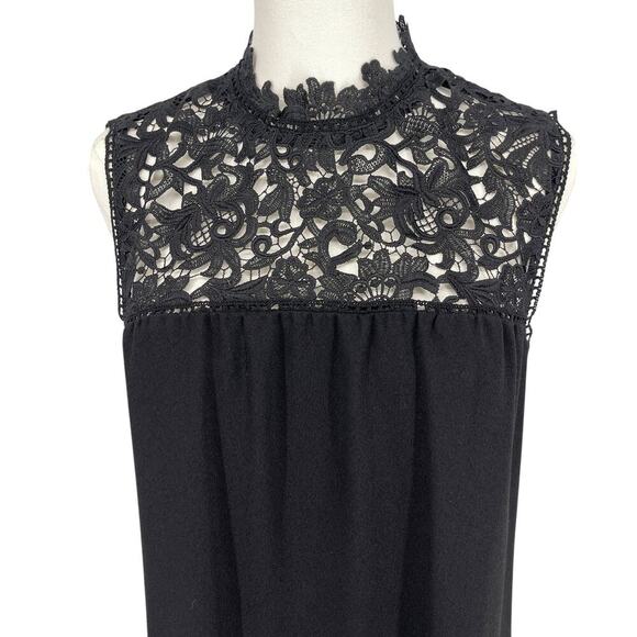 Theory Aronella Lace Crepe Mini Dress Black High Neck Size 8 - Picture 4 of 9